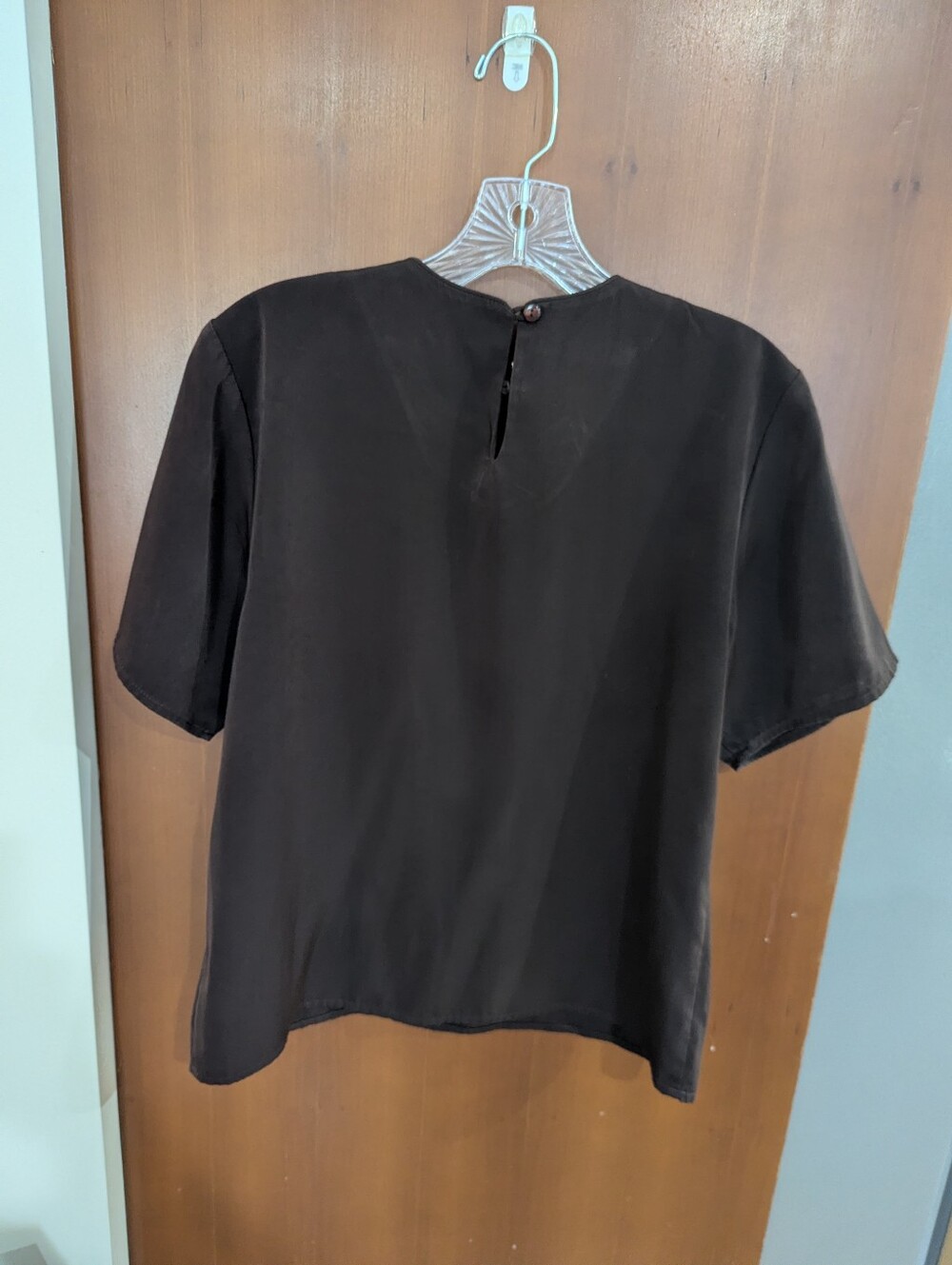 Jack MulQueen Chocolate Brown Short Sleeve Round Neck Blouse Top Sz Sm *Note - Picture 4 of 7
